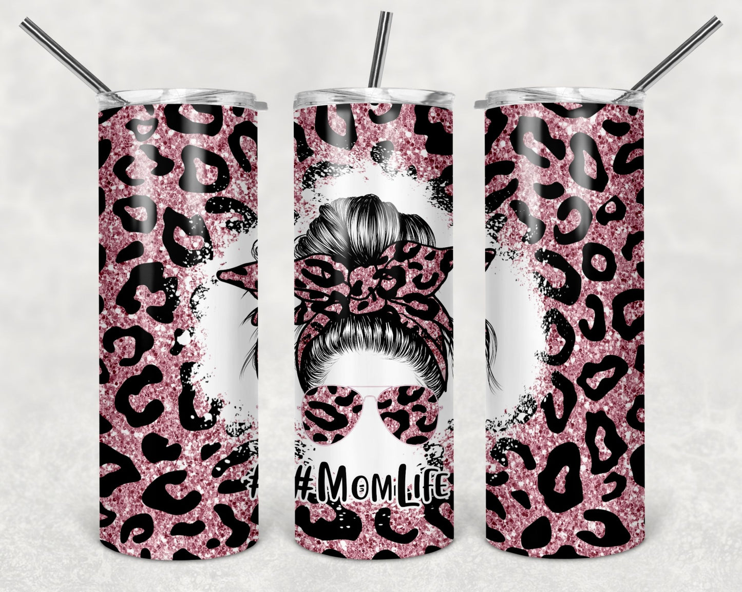 Mom Life Pink Glitter Leopard