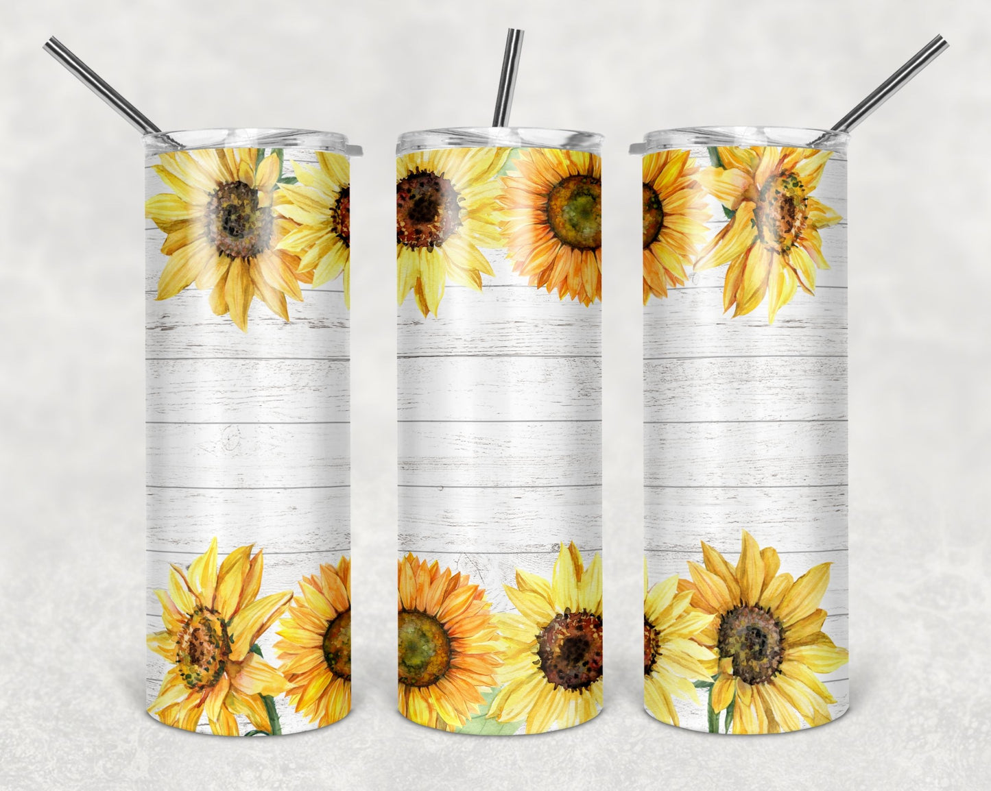White Rustic Wood Sunflowers
