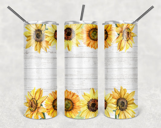 White Rustic Wood Sunflowers