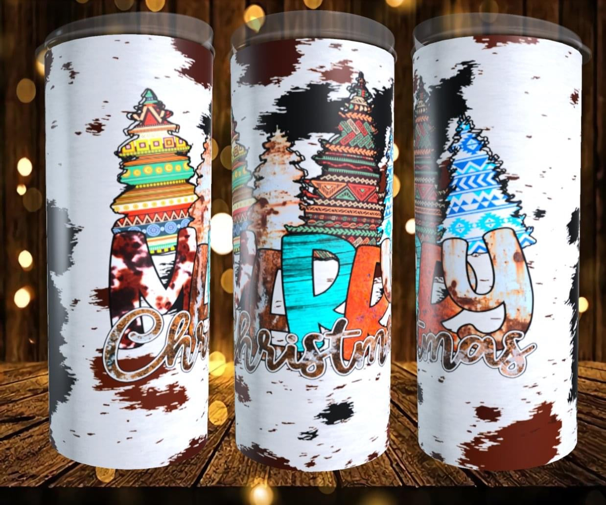 Merry Christmas Cowhide Western Trees