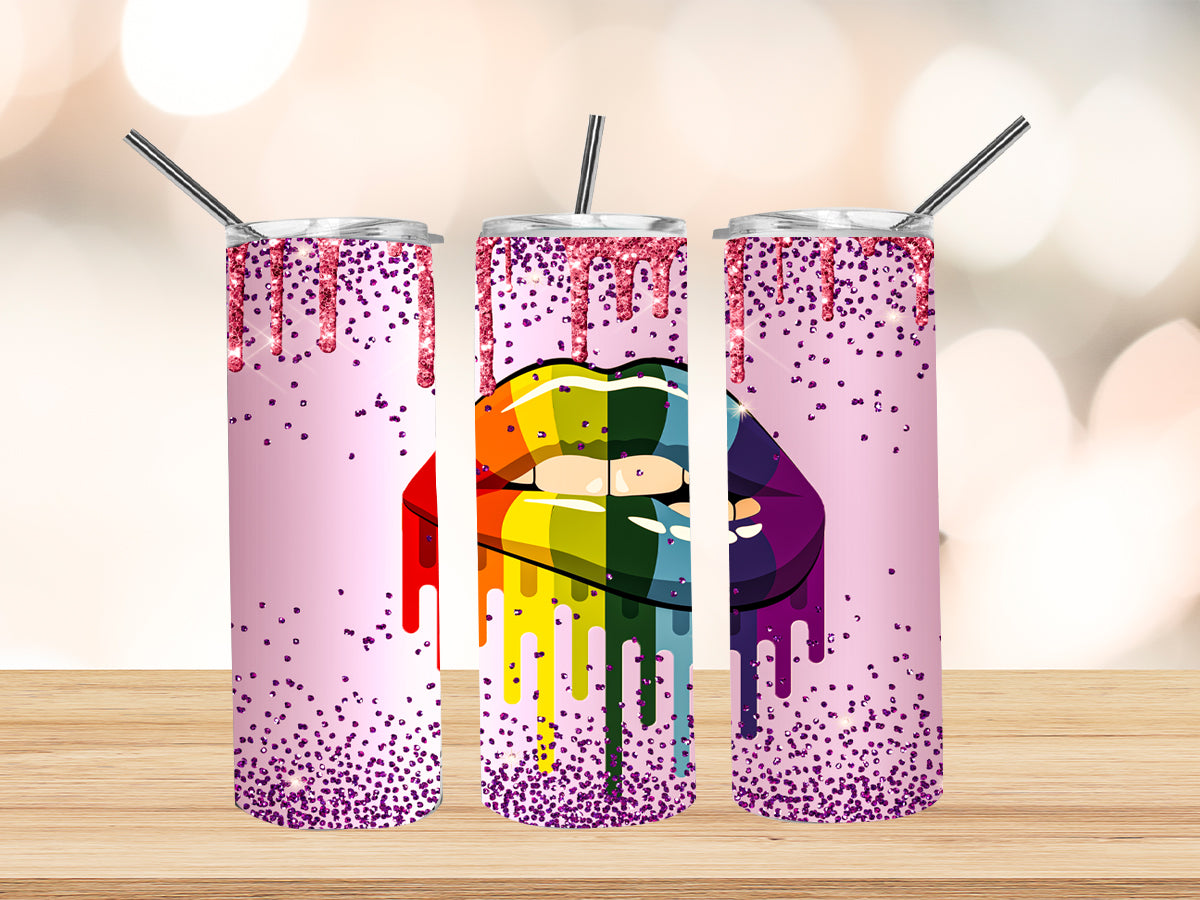 Rainbow Lips with Pink Drip
