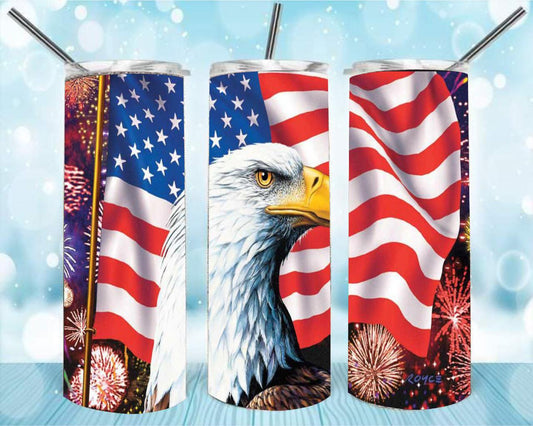 American Flag with Eagle & Fireworks