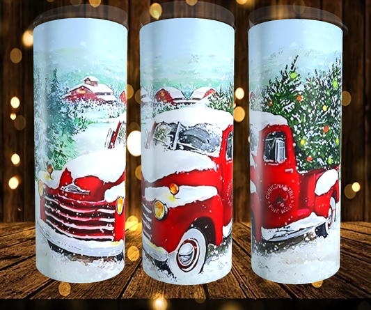 Snow Covered Red Truck