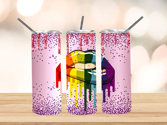 Rainbow Lips with Pink Drip